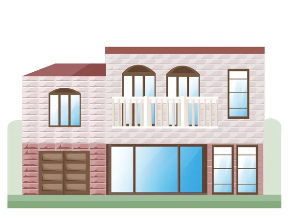 Red Stone casa fachada Vector. Arquitetura detalhada edifício vista frontal ilustração — Vetor de Stock