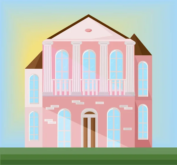 Klasyczna architektura fasady różowy dom. Tło wektor ilustracja — Wektor stockowy