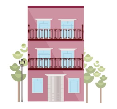 Düz stil vektör çizimler bina mimari cephe