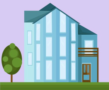 Düz stil vektör çizimler bina mimari cephe