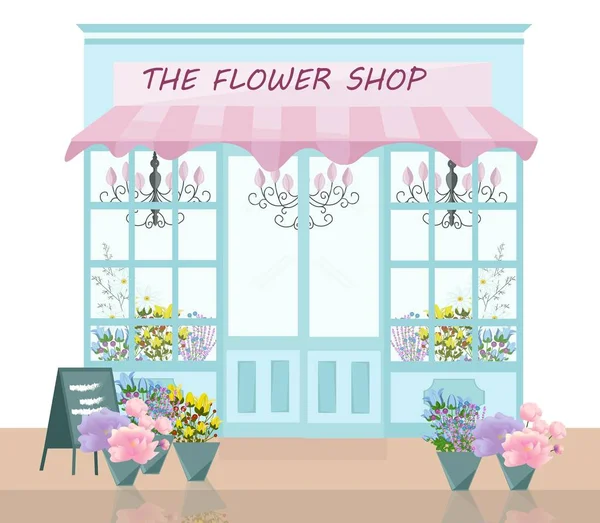 Flower shop facade Vector illustration delicate decor — Stock Vector