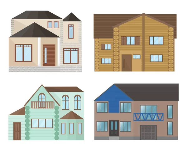 Architektury elewacji domów budynków. Ilustracje wektorowe nowoczesnym stylu płaski — Wektor stockowy