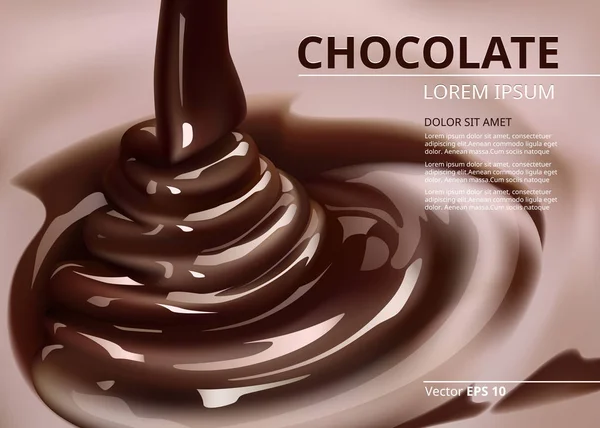 Flux de chocolat fondu. coulée fond vectoriel réaliste — Image vectorielle