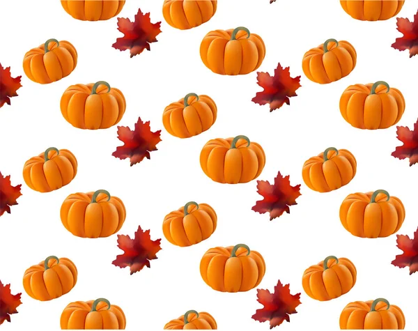 Pumpkin pattern background leaves Vector. Autumn season template — Stock Vector