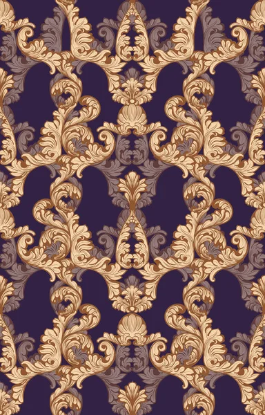 Baroque motif en velours d'or fond de tuile. Riche ornement impérial complexe — Image vectorielle