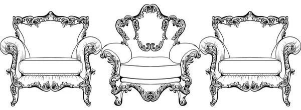Barokke elegante fauteuil ingesteld op witte achtergrond. Vector design — Stockvector