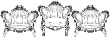 Beyaz arka plan üzerinde izole Barok şık koltuk. Vektör tasarımları