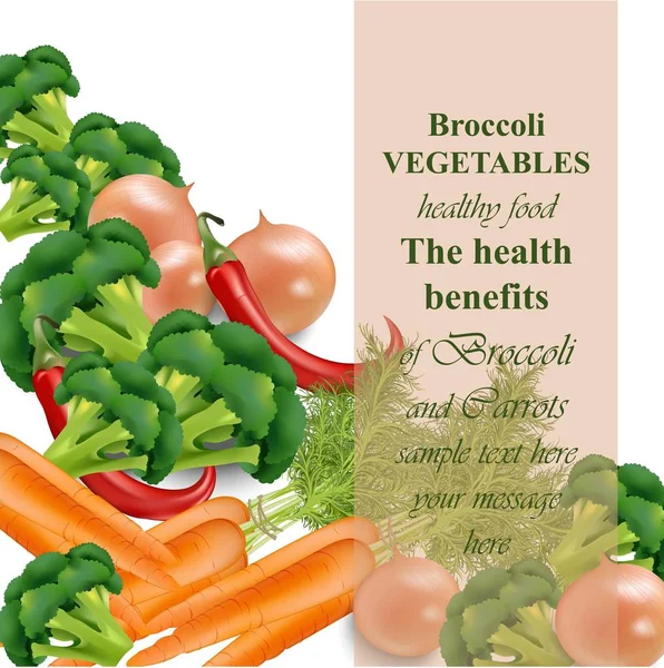 Broccoli wortelen. Gezonde voeding realistische Vector — Stockvector