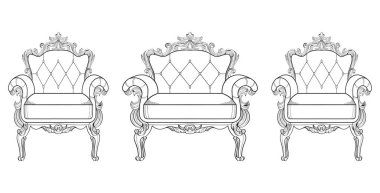 Koltuk ve tuvalet Masası ile lüks süsler. Fransız lüks zengin karmaşık yapısı vektör. Royal Victoria tarzı dekorlar