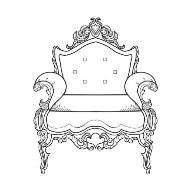 Koltuk lüks süslemeli. Fransız lüks zengin karmaşık yapısı vektör. Royal Victoria tarzı dekor