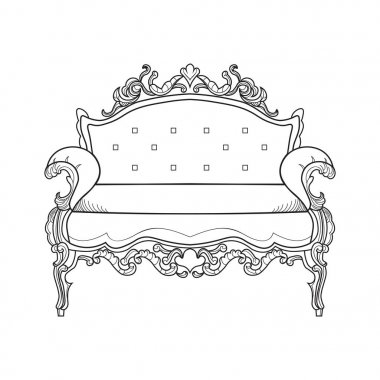 Klasik süslü kanepe vektör çizim hat sanatları