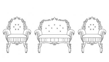 Koltuk mobilya lüks süslemeli. Fransız lüks zengin karmaşık yapısı vektör. Royal Victoria tarzı dekor