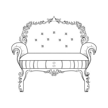 Klasik süslü kanepe vektör çizim hat sanatları