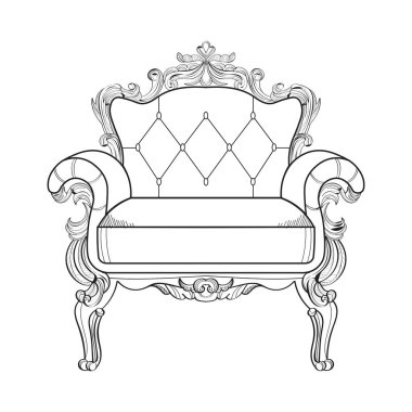 Koltuk lüks süslemeli. Fransız lüks zengin karmaşık yapısı vektör. Royal Victoria tarzı dekor