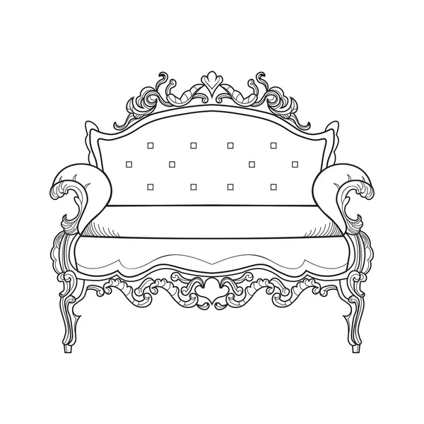 Klassiska ornamenterade soffan vektor illustration linje konst — Stock vektor