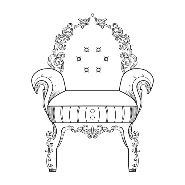 Πολυθρόνα με πολυτελή στολίδια. Γαλλική πολυτέλεια πλούσια περίπλοκη δομή του φορέα. Βικτωριανή διακόσμηση Βασιλική — Διανυσματικό Αρχείο