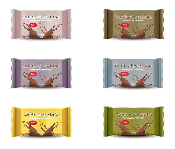 Conjunto de barras de chocolate. Pacote do produto Logotipo realista do projeto do rótulo do vetor —  Vetores de Stock