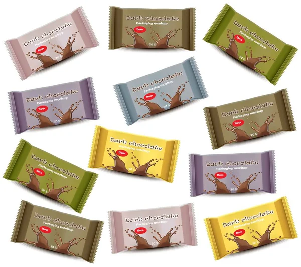 Set di tavolette di cioccolato. Pacchetto prodotto Logo di design realistico dell'etichetta vettoriale — Vettoriale Stock