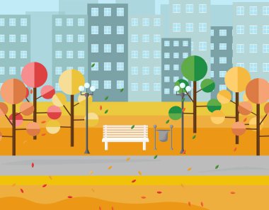 Şehir Parkı sonbahar mevsim görüntüleyin. Vektörel çizimler arka plan