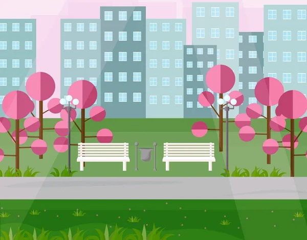 City Park vista temporadas primaverales. Fondo de vectores — Vector de stock