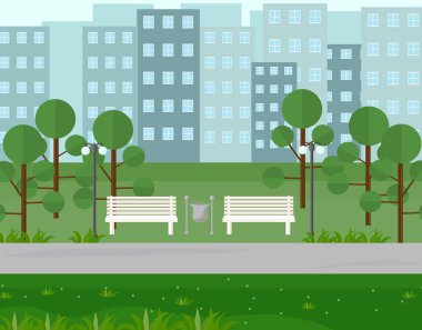 Şehir Parkı yaz görünümünde. Vektör arka plan