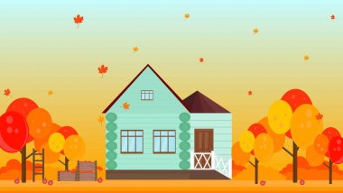 Sonbahar sezonu arka plan vektör çizimler köy evi