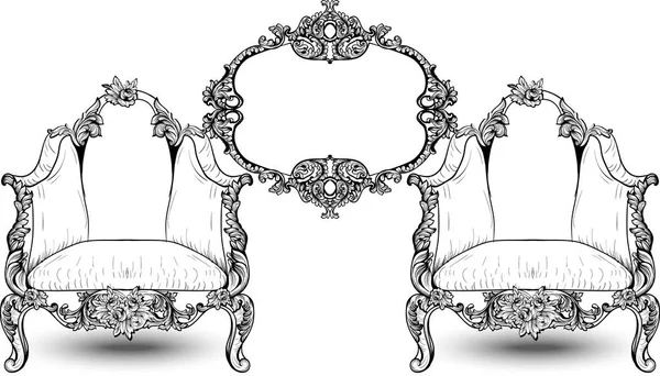 Vintage møbler i barok rokoko Vector. Rige kejserlige rosenornamenter. Royal Victoriansk indretning – Stock-vektor