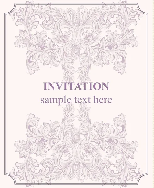 Luxury invitation card Vector. Royal victorian pattern ornament. Rich rococo backgrounds. Pale lavender colors — Stock Vector