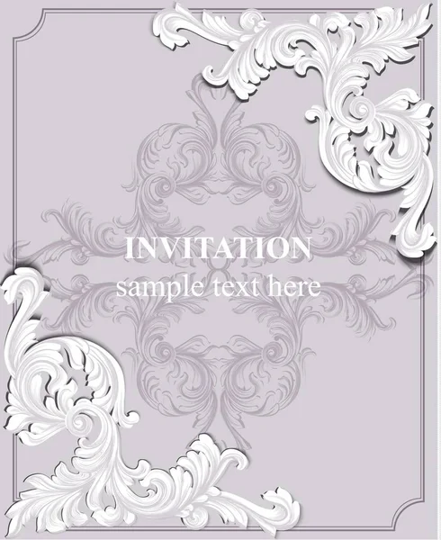 Luxury invitation card Vector. Royal victorian pattern ornament. Rich rococo backgrounds. Pale lavender colors — Stock Vector