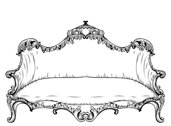 Μπαρόκ καναπές με πολυτελή στολίδια. Γαλλική πολυτέλεια πλούσια περίπλοκη δομή του φορέα. Βικτοριανό ύφος βασιλικό ντεκόρ — Διανυσματικό Αρχείο