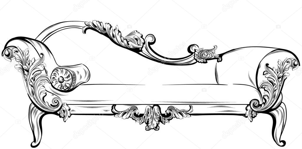 Sofa or bench with rich baroque ornaments elements Vector. Royal imperial Victorian styles