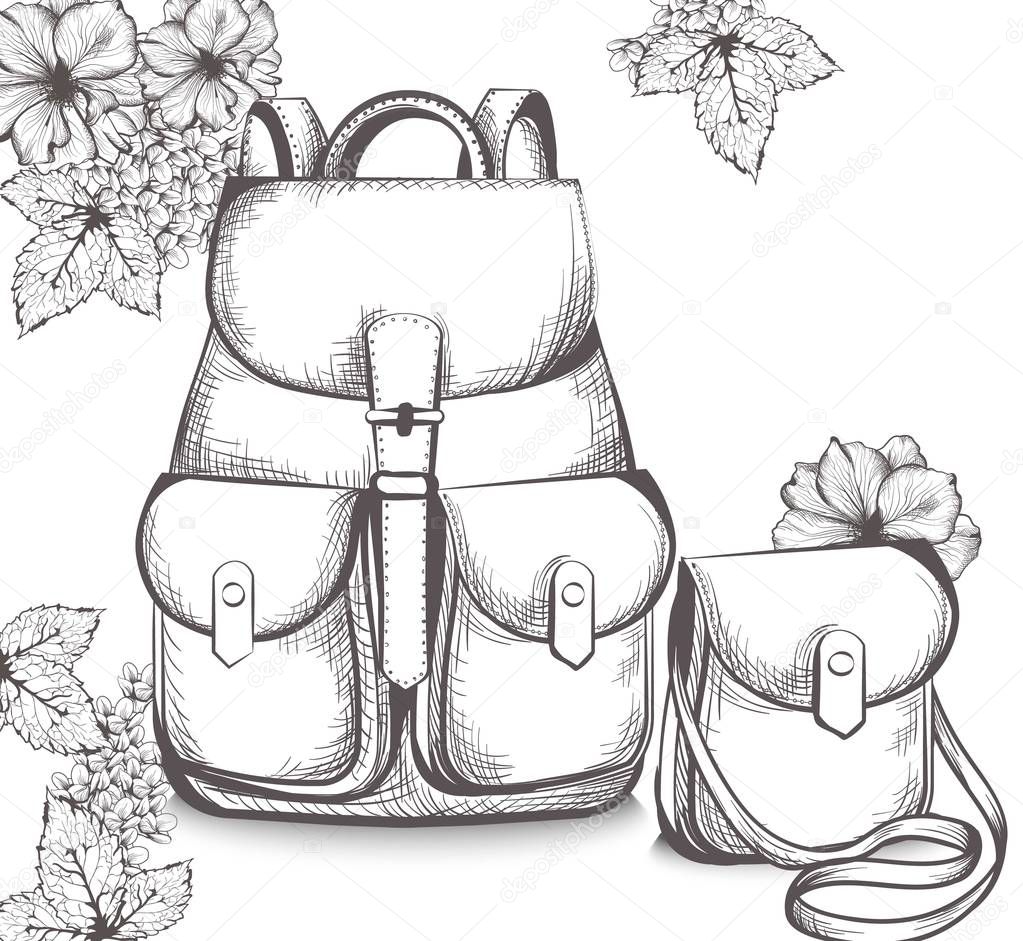 Schoolbag Vector line art. Back to school autumn backgrounds