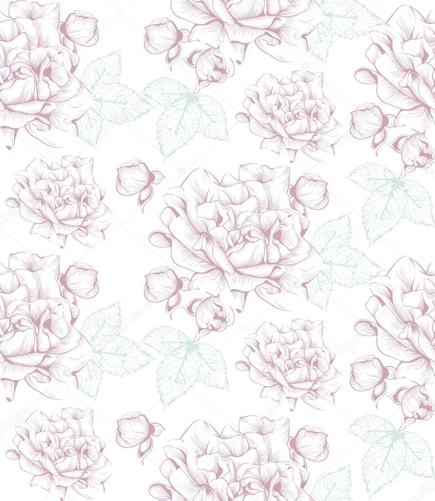 Vintage flowers pattern. Line art hand drawn delicate backgrounds