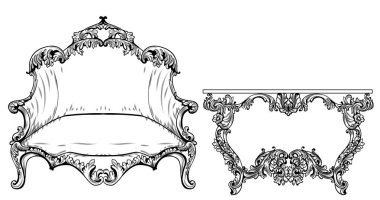 Vintage Barok Rokoko mobilya vektör. Zengin Imperial gül süsler. Royal Victoria dekorlar