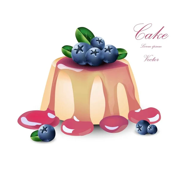 Pannacotta med blåbär syrop. Vector kaka desserter — Stock vektor