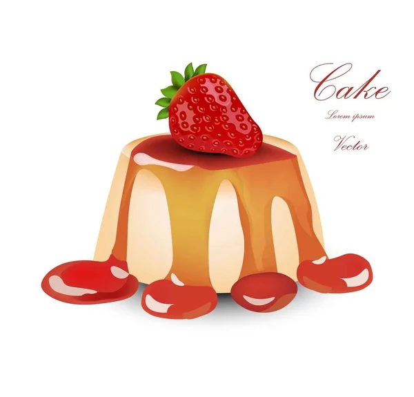 Panna cotta avec sirop de fraise. Desserts de gâteaux vectoriels — Image vectorielle