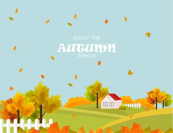 Farm village in autumn season Vector. Beautiful backgrounds — Stock Vector