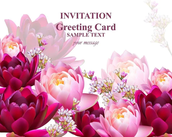 Pozvání nebo pohlednici s leknínem květiny vektorové pozadí ilustrace — Stockový vektor