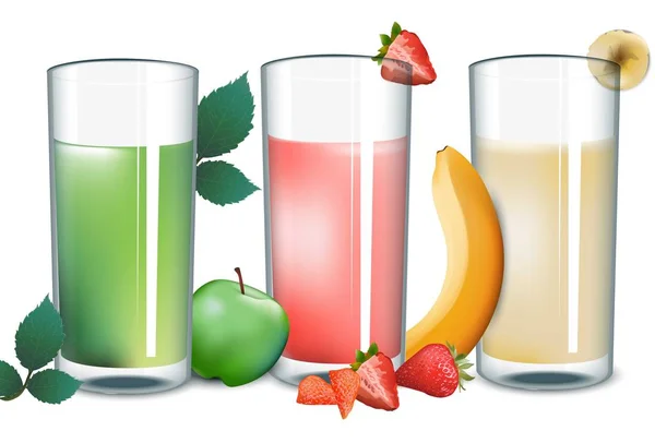 Smoothies Set Kollektion. Apfel, Erdbeere, Bananen-Vektorillustrationen — Stockvektor