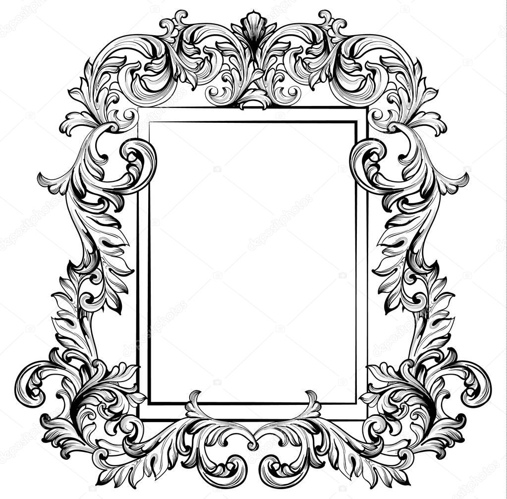 Baroque frame mirror decor for invitation, wedding, greeting cards. Vector illustrations