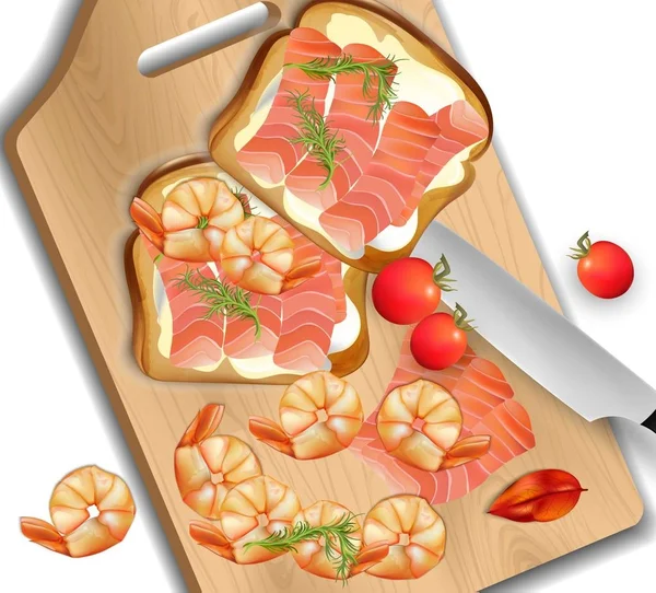 Sandwich au saumon réaliste Vector. Sandwich frais illustrations détaillées — Image vectorielle