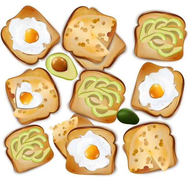 Gesundes Toastfrühstück. realistische Vektorillustrationen von oben — Stockvektor