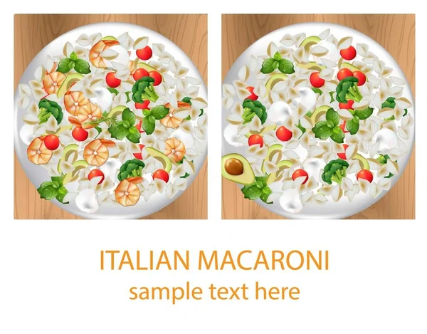 Włoski makaron płytki realistyczny wektor ilustracja menu, druk, etykiety, ulotki — Wektor stockowy