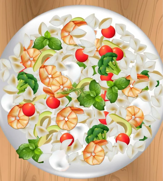 Piatto di pasta di mare italiano Illustrazione vettoriale realistica per menu, stampa, etichetta, volantini — Vettoriale Stock