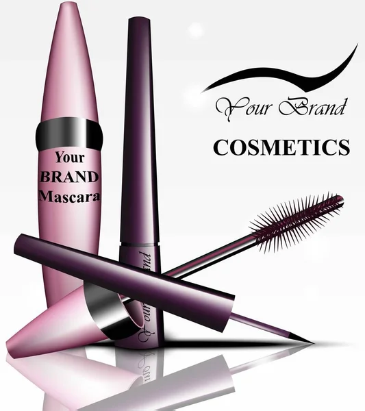 Rimel ve göz kalemi kozmetik ürün paketi. Vektör gerçekçi ürünleri. Reklam şablon arka planlar