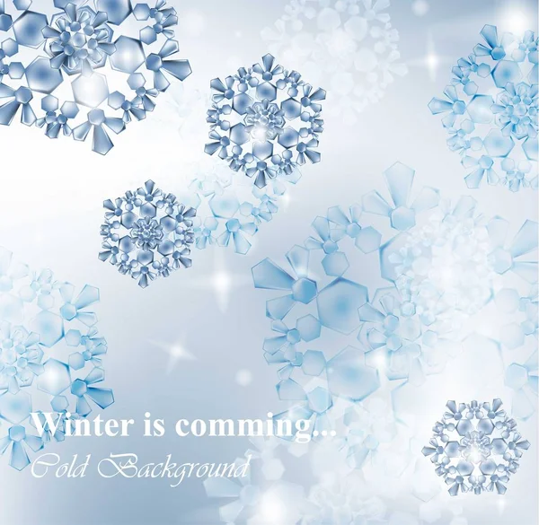 Cartão de inverno com flocos de neve. Fundos de gelo geada azul — Vetor de Stock