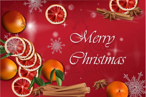 Feliz Navidad Tarjeta vectorial con rodajas de naranja — Archivo Imágenes Vectoriales