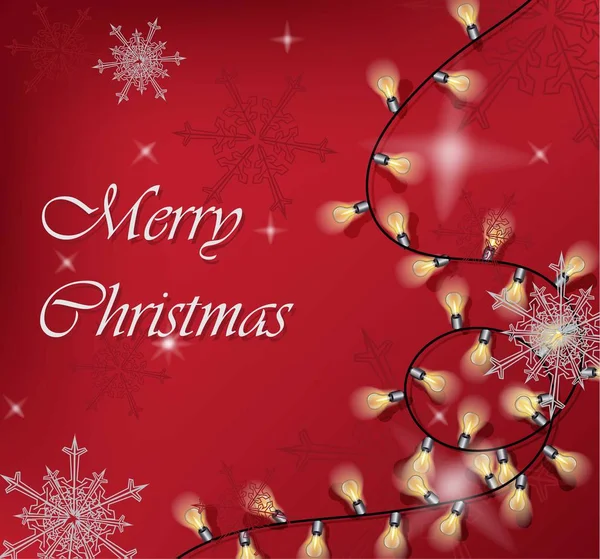 Feliz tarjeta de Navidad con copos de nieve y luces. Invitaciones realistas vectoriales — Vector de stock