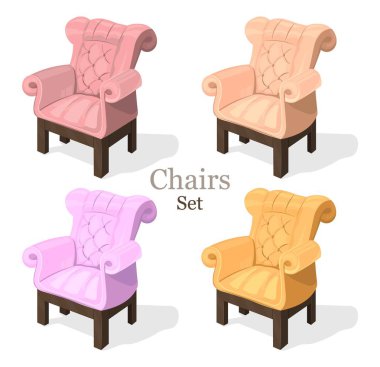Renkli sandalyeler vektör ayarlayın. Modern döşeme toplama tasarımları