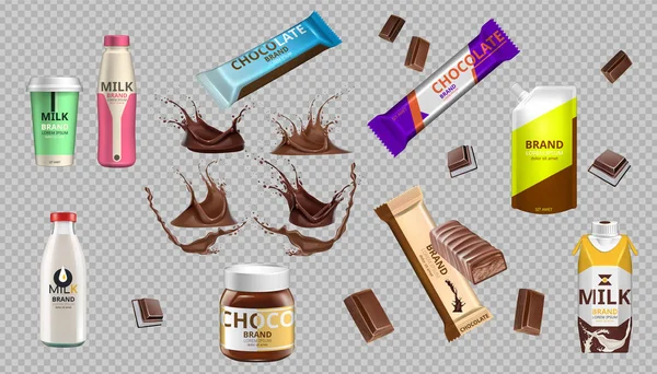 Digital Vector Realistic Chocolate and Milk Bottle Mockup — Stock Vector